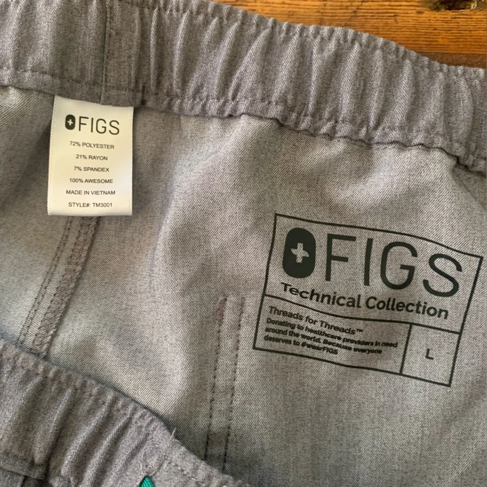 Figs Gray Technical Scrub Pants with Drawstring Waist Gray Sz L